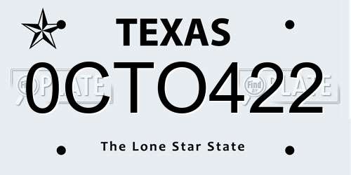 0CTO422 Texas License Plate