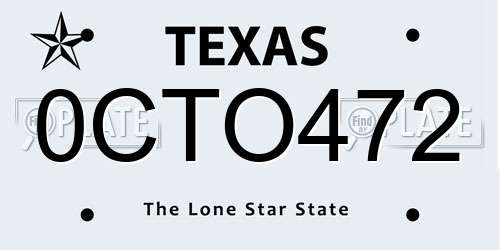 0CTO472 Texas License Plate