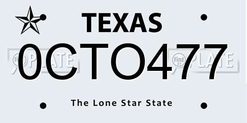 0CTO477 Texas License Plate