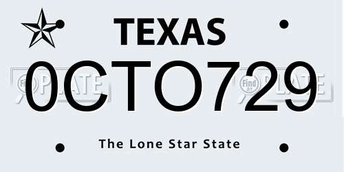 0CTO729 Texas License Plate