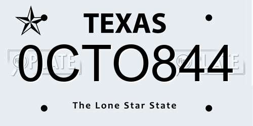0CTO844 Texas License Plate