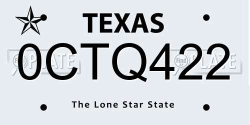 0CTQ422 Texas License Plate