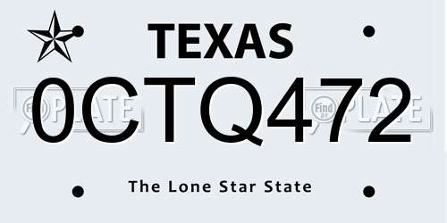 0CTQ472 Texas License Plate