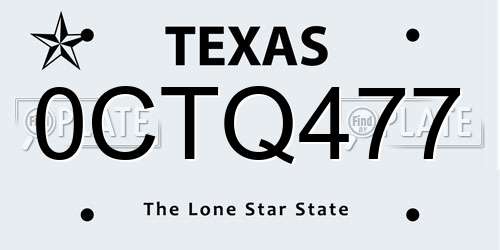 0CTQ477 Texas License Plate