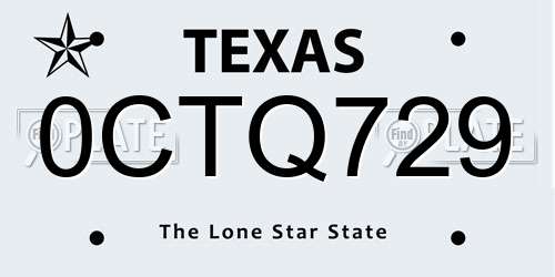 0CTQ729 Texas License Plate