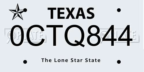 0CTQ844 Texas License Plate