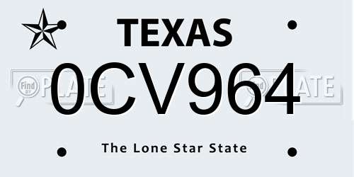 0CV964 Texas License Plate