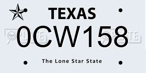 0CW158 Texas License Plate