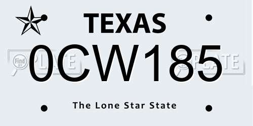 0CW185 Texas License Plate