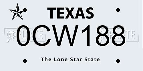 0CW188 Texas License Plate