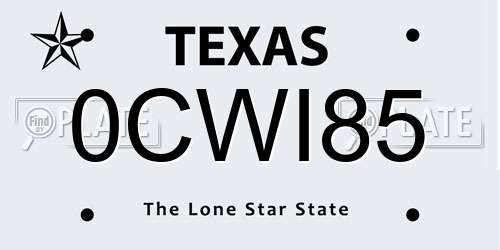 0CWI85 Texas License Plate