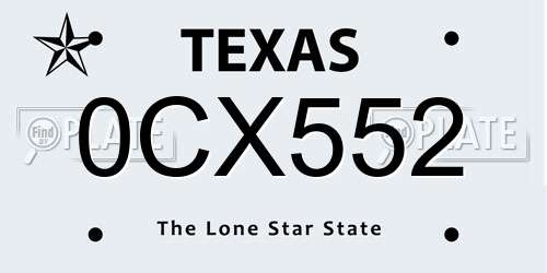 0CX552 Texas License Plate