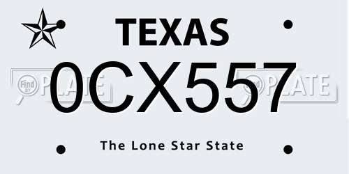 0CX557 Texas License Plate