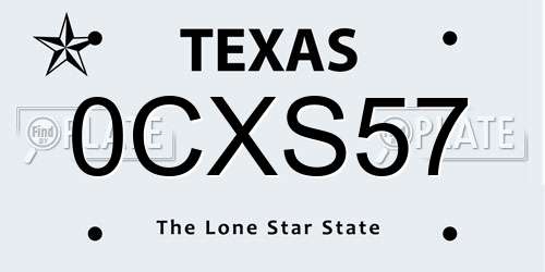 0CXS57 Texas License Plate