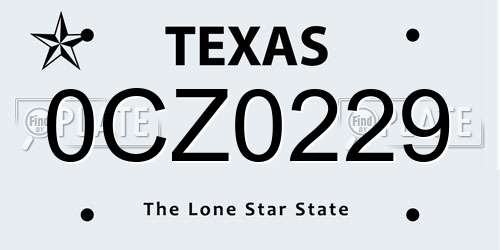 0CZ0229 Texas License Plate