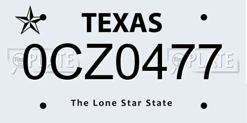 0CZ0477 Texas License Plate