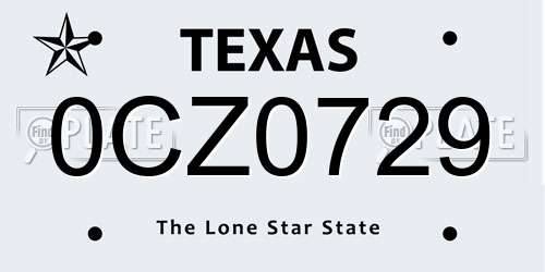 0CZ0729 Texas License Plate