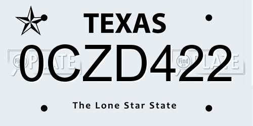 0CZD422 Texas License Plate