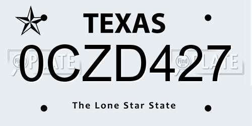 0CZD427 Texas License Plate