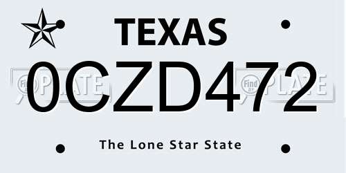 0CZD472 Texas License Plate