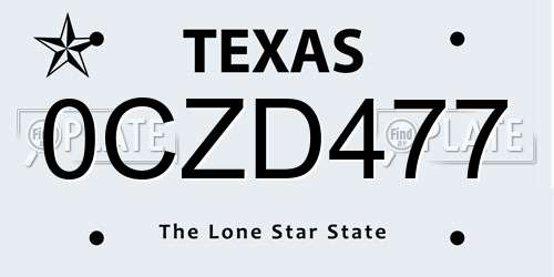 0CZD477 Texas License Plate