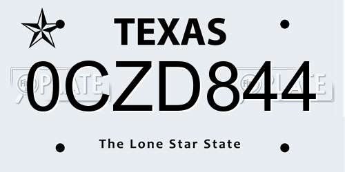 0CZD844 Texas License Plate