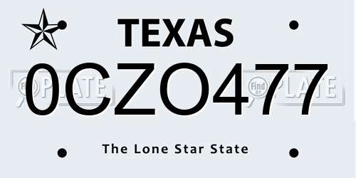 0CZO477 Texas License Plate