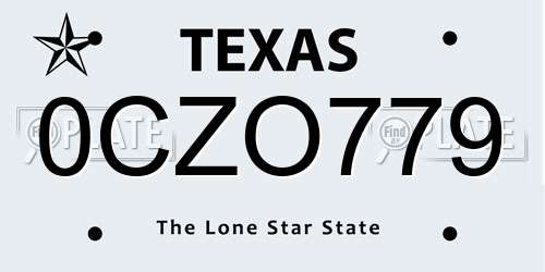 0CZO779 Texas License Plate