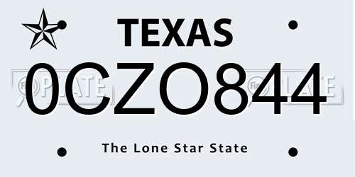 0CZO844 Texas License Plate
