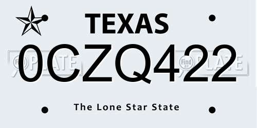 0CZQ422 Texas License Plate