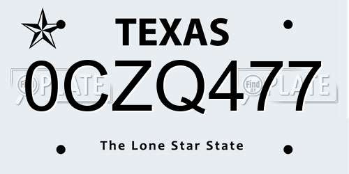 0CZQ477 Texas License Plate