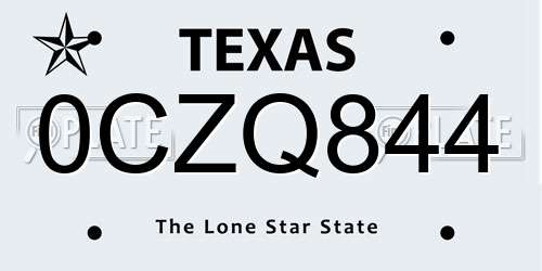 0CZQ844 Texas License Plate