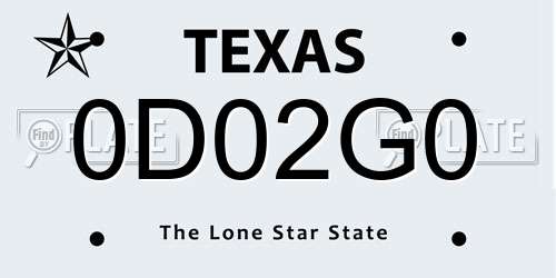 0D02G0 Texas License Plate