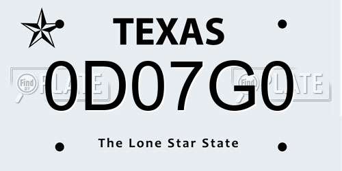 0D07G0 Texas License Plate