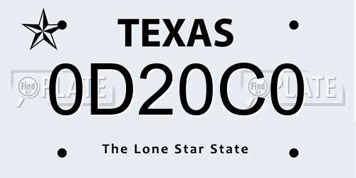 0D20C0 Texas License Plate