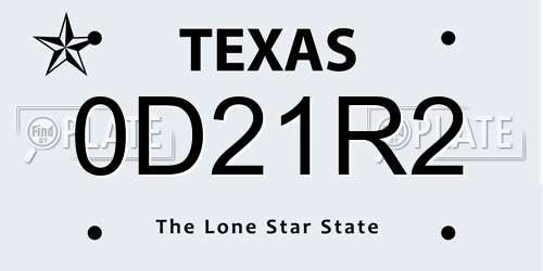0D21R2 Texas License Plate