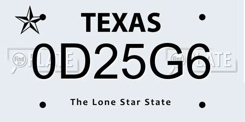 0D25G6 Texas License Plate