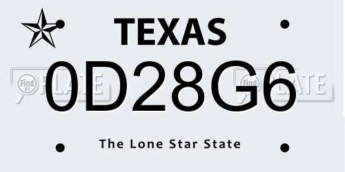 0D28G6 Texas License Plate