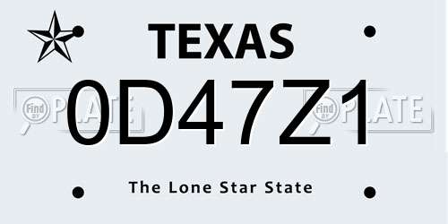 0D47Z1 Texas License Plate