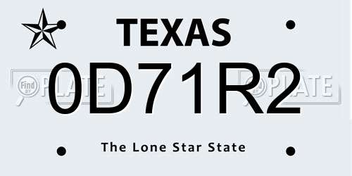 0D71R2 Texas License Plate