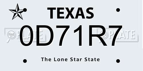 0D71R7 Texas License Plate