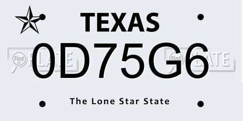 0D75G6 Texas License Plate