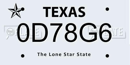 0D78G6 Texas License Plate