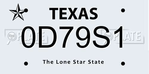 0D79S1 Texas License Plate