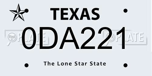 0DA221 Texas License Plate