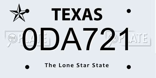 0DA721 Texas License Plate