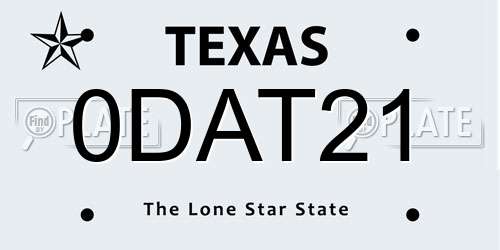 0DAT21 Texas License Plate