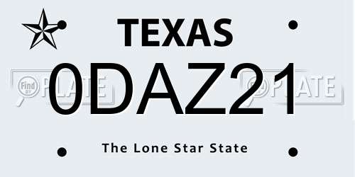 0DAZ21 Texas License Plate