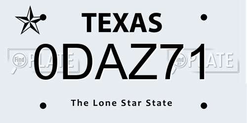 0DAZ71 Texas License Plate