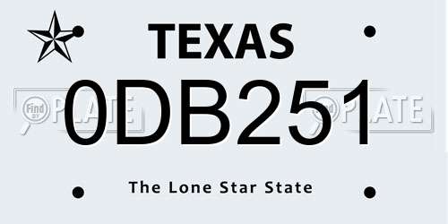 0DB251 Texas License Plate